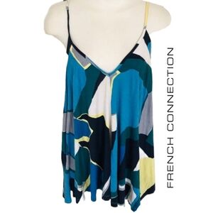 $78 French Connection Flowy Tank Top Blouse Tie Straps Blue Retro Free People